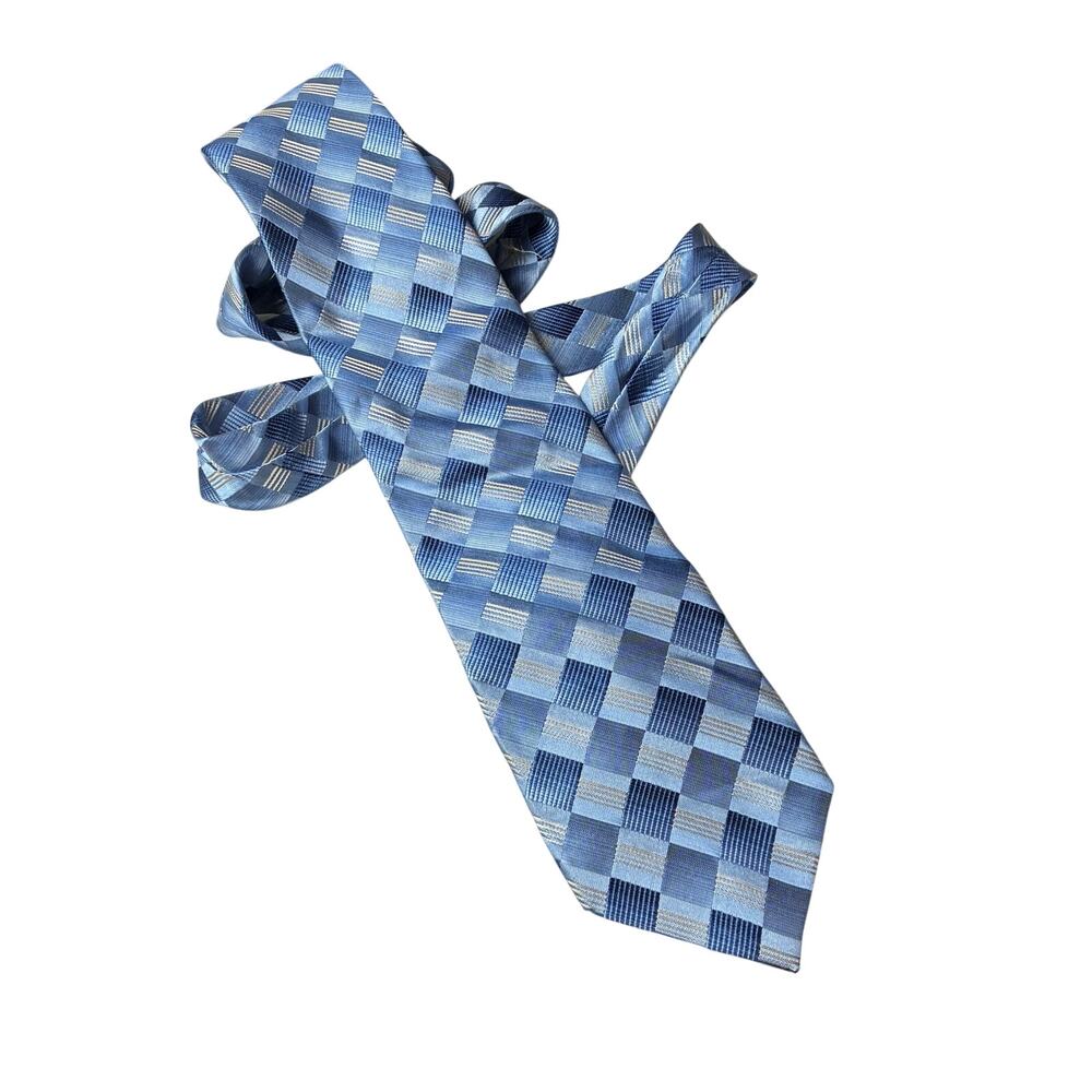 Antonio Fellini 100% Silk Handmade Blue Diamond Lattice Weave Icey Blue Career